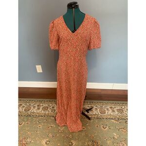 Ellison Floral Red & White Puff Sleeve Midi Dress, size M